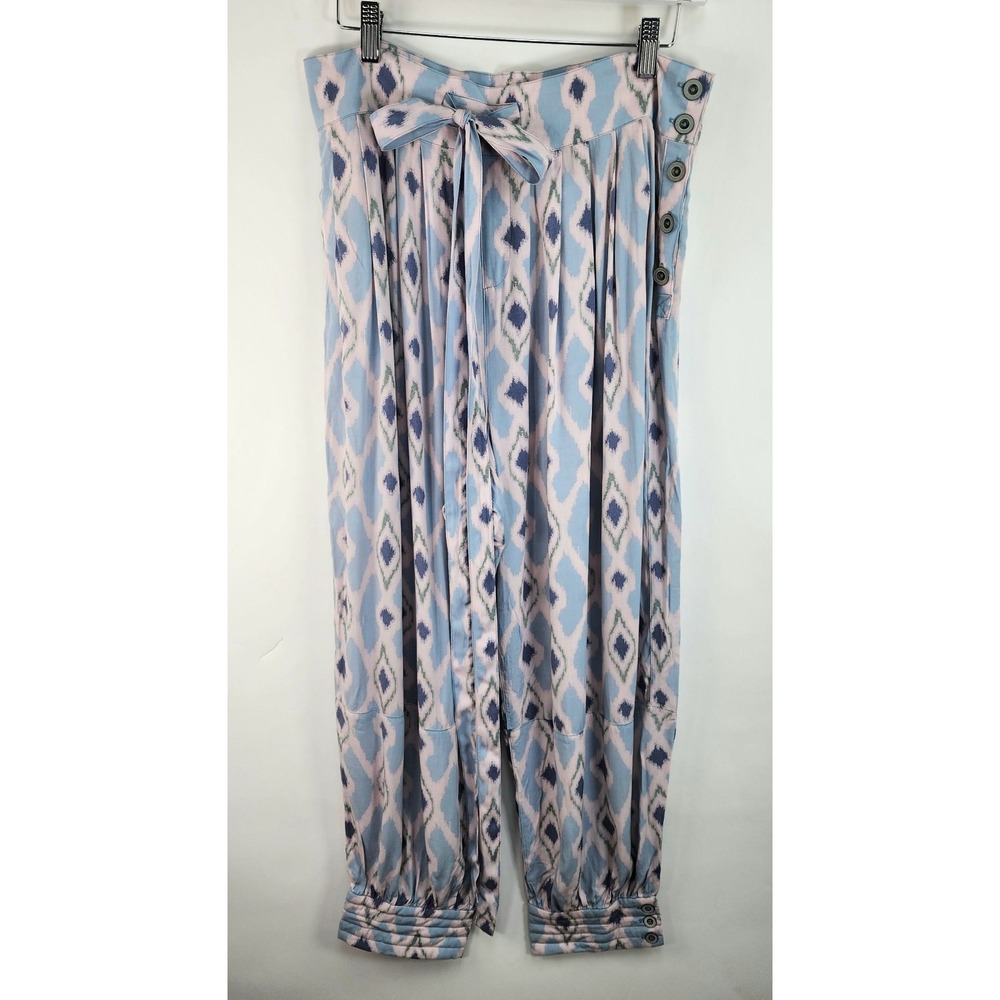 Hei Hei Anthropologie Harem Pants Womens 12 Blue Pink Geometric Boho Cottagecore